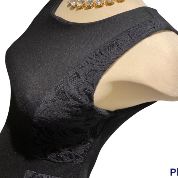 MERONA Little Black Dress Size Medium Simple But Elegant Lace Panels - Picture 4 of 16